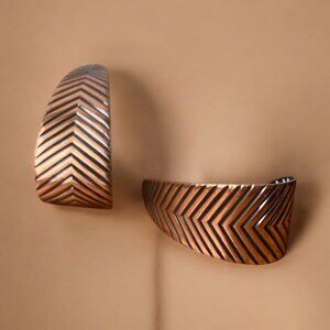 Vintage Chevron Pattern Copper Toned Metal Hoop Earrings